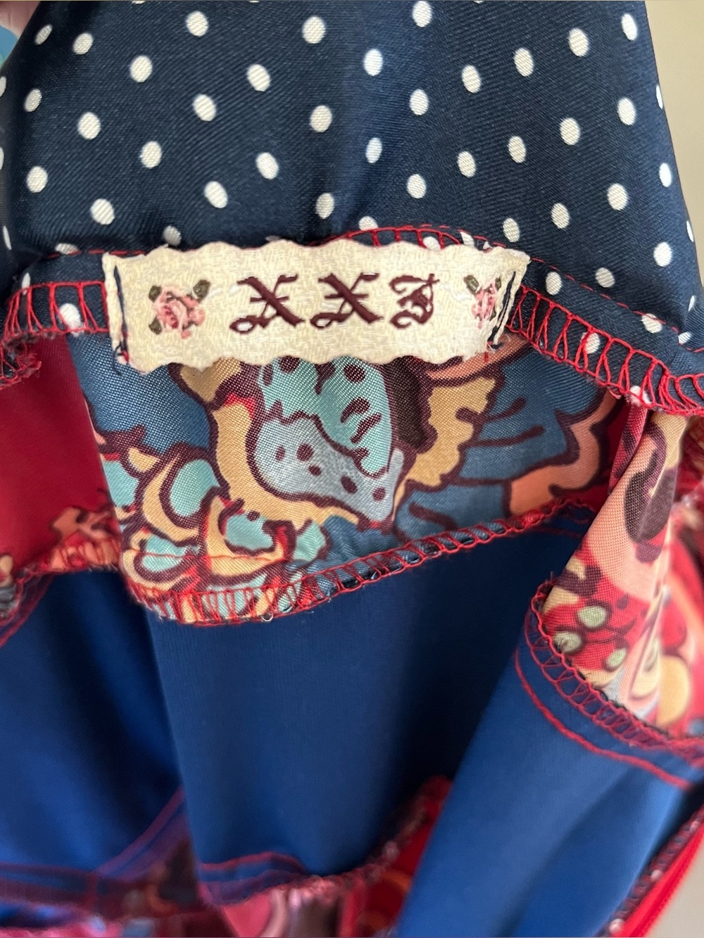 Red strapless maxi dress with polka dot waistband and floral print - Picture 6 of 7